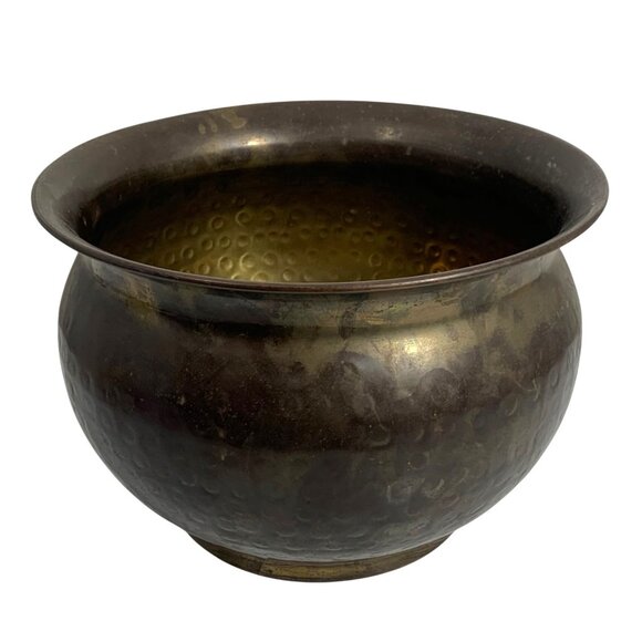 VTG Patina Hand-Hammered Brass Bowl Planter Pot Spittoon Decorative Accent Piece - Picture 5 of 12